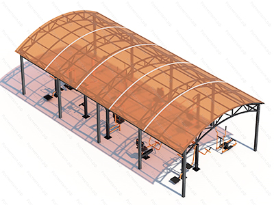 Теневой навес с комплектом уличных тренажеров из 10-ти тренажеров 10430